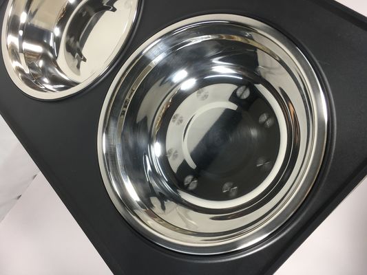 Черные двойные чаши из нержавеющей стали для больших собак без разлива, нескользящие регулируемая высота защита шейки матки